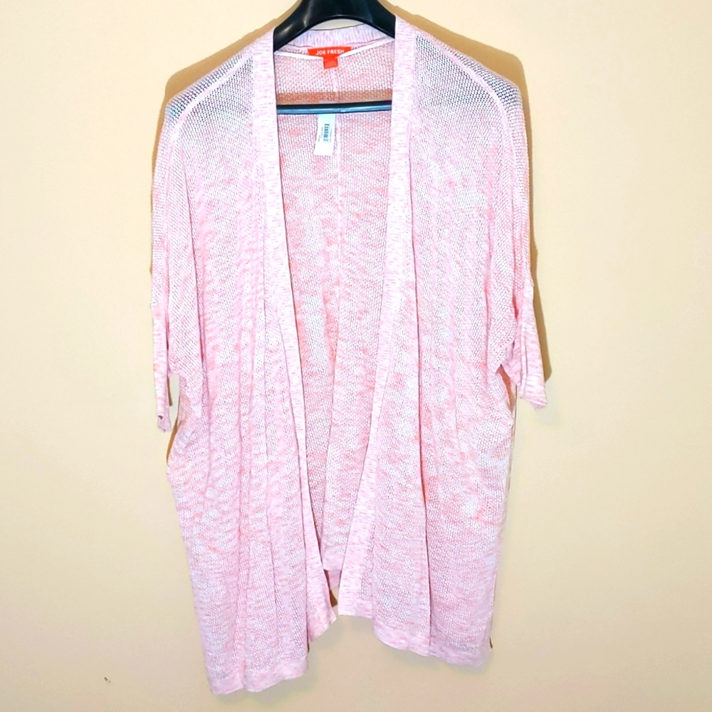 Joe Fresh| NWT Pink And White Short Sleeve Long Net Cardigan Cotton Blend